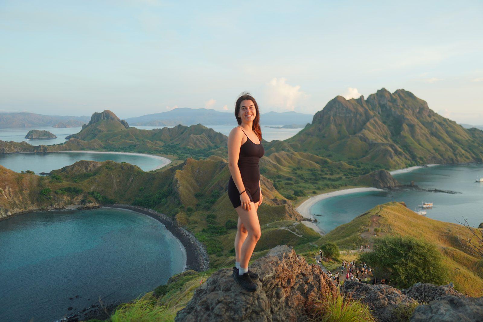 Padar – woman on ridge over three bays (Real photo from a KEXI trip)